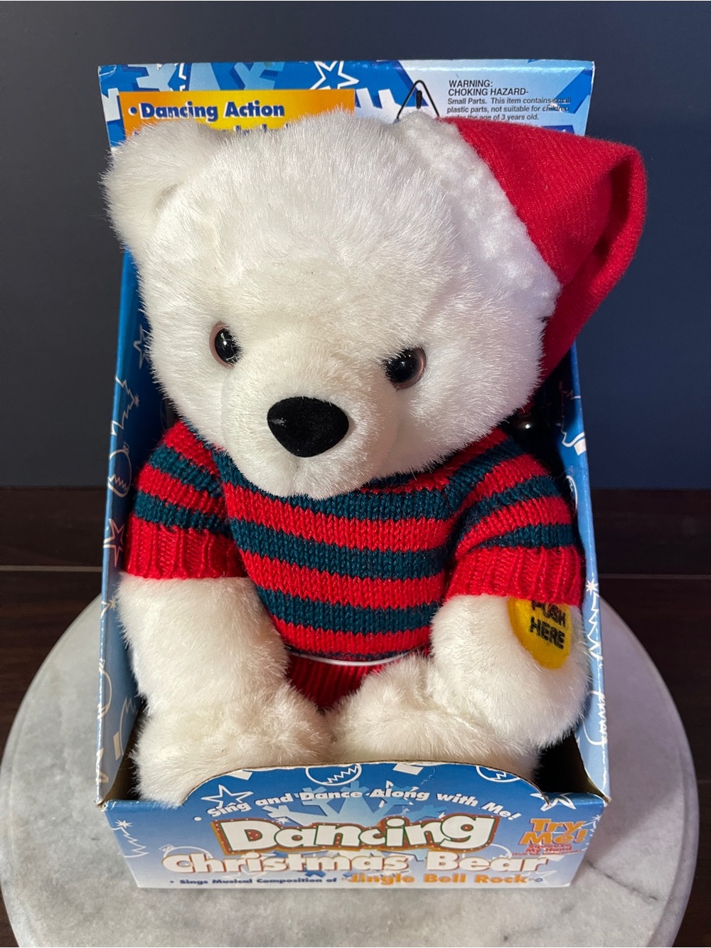 1998 Gemmy Dancing Christmas Bear Plush Toy -sings jingle bell rock.